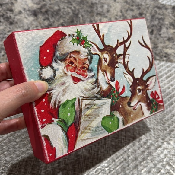 Quill to Paper Retro Vintage Santa Claus & Reindeers Home Wood Decor Christmas - Picture 3 of 11